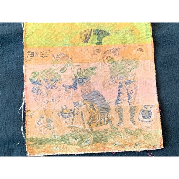 Vintage French Tapestry Square with Rustic Scene of Village Life - Picture 4 of 8